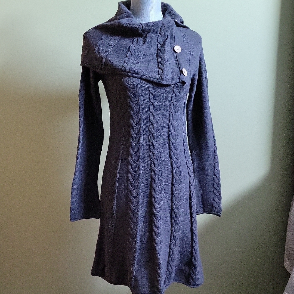 Akini Women's Cable Knit Sweater Dress - Dark Gray
